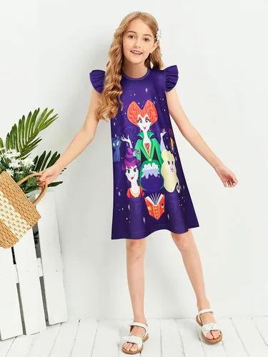 Vista 2 de BEAUTY CUTJE Camisa de Hocus Pocus para niños disfraz de hermanas Sanderson vestido de Winifred Sarah Mary suministros de fiesta para niñas de 4 a