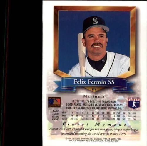 Vista 2 de 1994 Finest #271 Felix Fermin MLB Baseball Trading Card