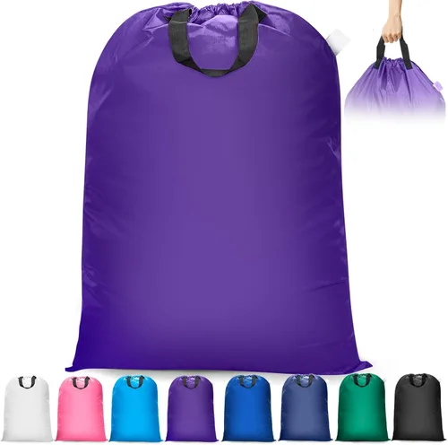 Vista 8 de Isink Bolsa de lavandería extra grande con asas, resistente, bolsa de lavandería de viaje para ropa sucia, 28 x 40 pulgadas (negro)