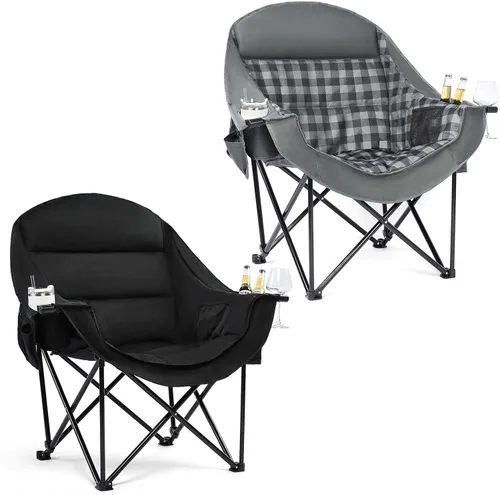 Vista 28 de Silla de camping de gran tamaño con calefacción, resistente, acolchada Negro (Allblack)