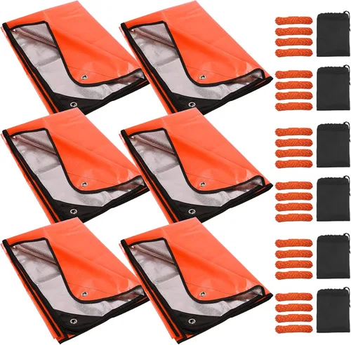 Vista 18 de Paquete de 2 mantas de supervivencia resistentes, lona térmica de emergencia impermeable, multiusos, reflectantes, aisladas, para todo