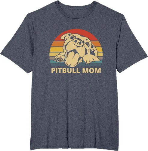 Vista 8 de Vintage Pitbull Mom Happy smiling Pitbull Mom on Sunset T-Shirt, Negro
