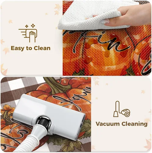 Vista 7 de KIMODE Tapetes Antifatiga para Piso de Cocina 17"x47"+17"x29", Juego de 2 Alfombras de Cocina a Cuadros Marrón y Blanco, Tapete de Cocina
