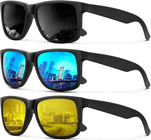 Vista 17 de KALIYADI Sunglasses Men Polarized Sun glasses for Mens Womens Classic Matte Black Frame UV Protection 3pack negro + negro + amarillo + amarillo