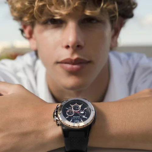 Vista 6 de MULCO Relojes para hombre - Kripton, caja de acero inoxidable plateada con correa de silicona para la muñeca, movimiento multifuncional de cuarzo