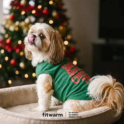 Vista 4 de Fitwarm Barkin' Around the Christmas Tree - Camisa para perro, ropa navideña para perros pequeños, niños y niñas, camiseta sin mangas festiva