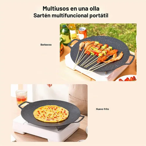 Vista 5 de Comales para tortillas, placa de barbacoa, parrilla coreana de barbacoa antiadherente circular sartén, aleación de aluminio Comales para tortillas