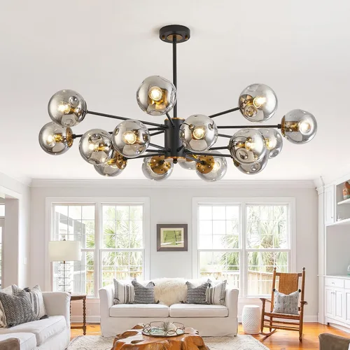 Vista 11 de DDLLDESHI Lámpara de araña de 6 luces dorada con cubierta esférica de vidrio Sputnik, lámpara de techo de 34" de gran tamaño para comedor, lámparas