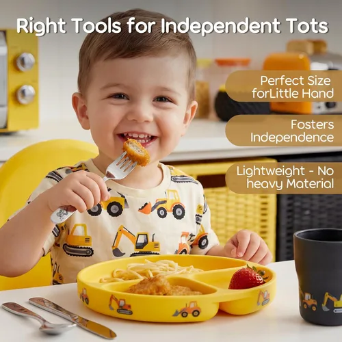 Vista 3 de Lehoo Castle Cubiertos para niños de 6 piezas Utensilios para niños pequeños para niños de 3 años, juego de cuchillos y tenedores para niños