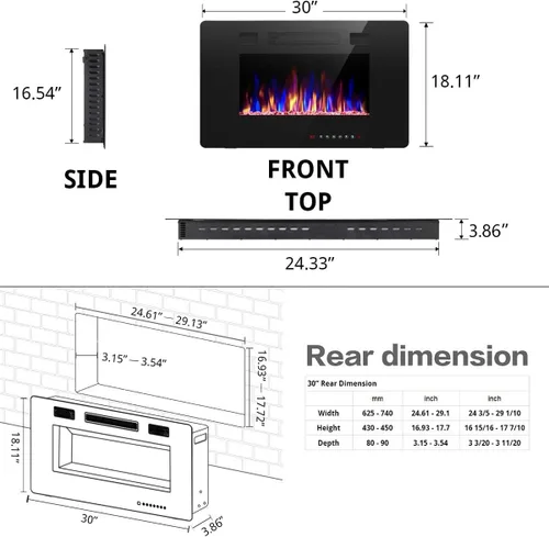 Vista 3 de R.W.FLAME - Chimenea empotrable ultrafina para pared (30 y 60 pulgadas)