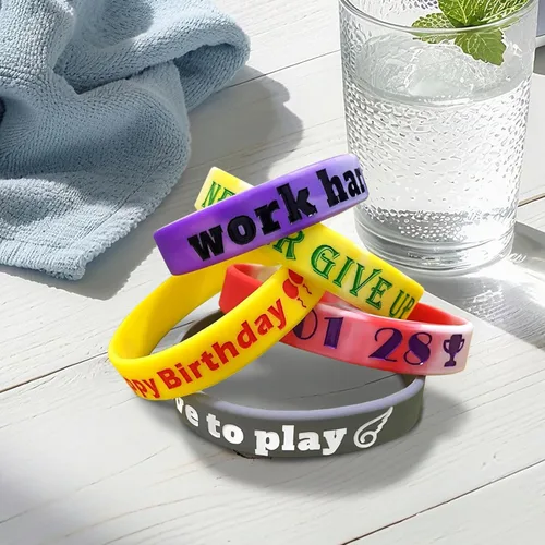 Vista 5 de Pulseras personalizadas para eventos a granel de 1 a 5000 unidades con icono de logotipo de texto, pulsera de silicona personalizada de 1/2 pulgada