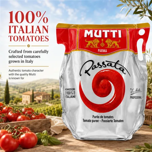 Vista 4 de Mutti Puré de tomate Passata de Italia Tomates 100% italianos, tamaño grande 6.6lb (3kg)