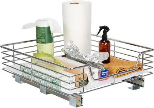 Vista 13 de Household Essentials Glidez - Organizador multiusos de acero cromado con forro de plástico para uso debajo del gabinete, diseño de 2 niveles, se