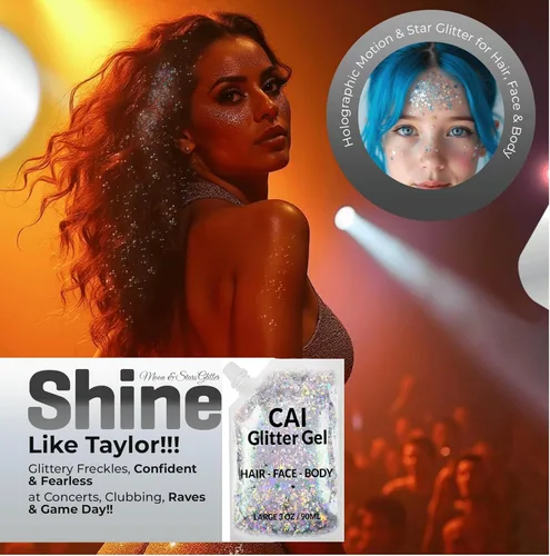 Vista 6 de Gel de purpurina para rostro, cuerpo y cabello, purpurina de Halloween para niños y mujeres, gel de grado cosmético de 3 onzas con luna y estrellas