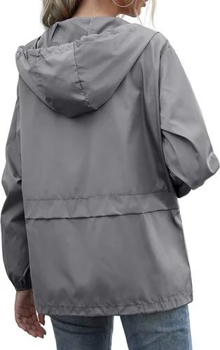 Vista 4 de Muzeca Chaqueta impermeable ligera para mujer, rompevientos con capucha y bolsillos para exteriores