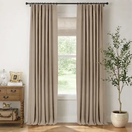 Vista 40 de INOVADAY Cortinas 100% opacas para dormitorio, cortinas opacas de color rosa bebé de 90 pulgadas de largo, cortinas opacas de lino con anillos