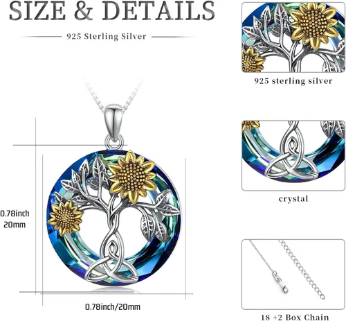 Vista 4 de Sunflower Necklace 925 Sterling Silver with CrystalCrossTree of Life Necklace Sunflower Pendant Jewelry Gifts for Women Girls Mom Wife