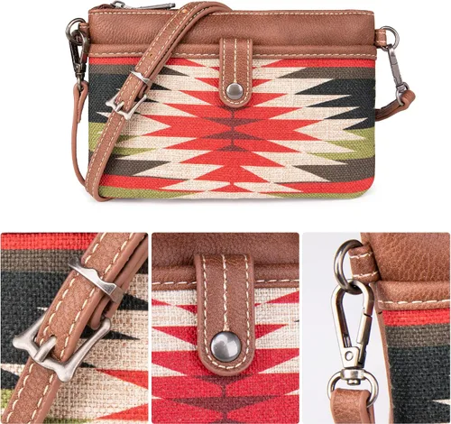 Vista 7 de Wrangler Aztec - Bolso de hombro abierto de lona con estampado azteca y cartera cruzada