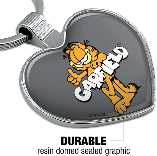 Vista 5 de GRAPHICS & MORE Garfield with Logo Keychain Heart Love Metal Key Chain Ring