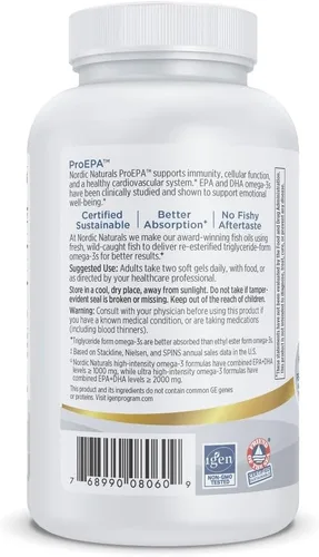 Vista 6 de Nordic Naturals ProEPA, Limón - 120 geles blandos - 1210 mg Omega-3 - Fórmula EPA de alta intensidad para un estado de ánimo saludable, salud