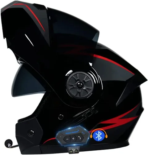 Vista 9 de Casco modular con Bluetooth abatible, de cara completa, doble visera solar, certificado por DOT, altavoz dual integrado con micrófono, cascos de 3