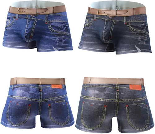Vista 4 de Golirsteca Calzoncillos tipo bóxer de algodón con estampado de mezclilla 3D para hombre, ropa