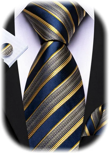 Vista 62 de Barry.Wang Juego de corbatas para hombre, corbata de seda a rayas, tejido a cuadros, gemelos formales, negocios, boda