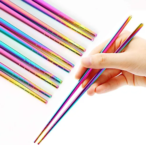 Vista 7 de Palillos de acero inoxidable 304 reutilizables multicolores, ligeros, aptos para lavavajillas – 5 pares (negro)