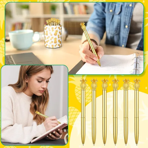 Vista 6 de BBTO Soporte para bolígrafo de piña con 6 bolígrafos en forma de piña, regalo de bolígrafo negro de tinta de gel de 0.020 in para vasos de lápices