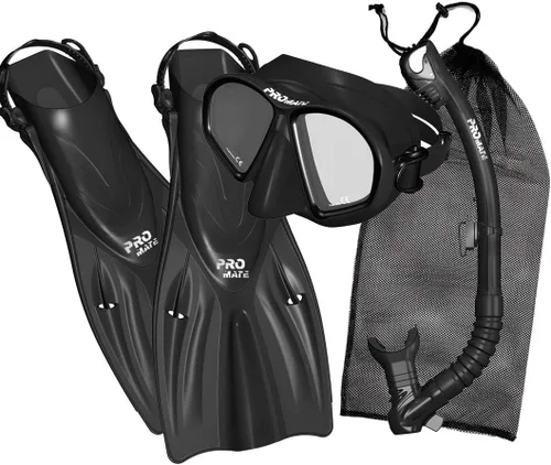 Vista 2 de Promate Juego de esnórquel, máscara de aletas de esnórquel y bolsa de equipo de snorkel seco para adultos y jóvenes, juego de esnórquel