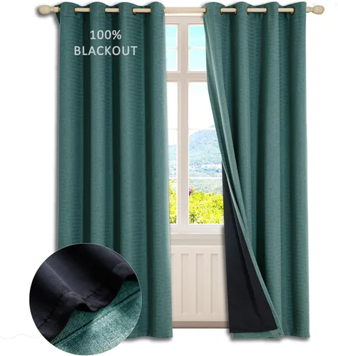 Vista 8 de Cortinas 100% opacas con forro negro, paneles de ojales con textura de espiga con aislamiento térmico y reducción de ruido, oscurecimiento total