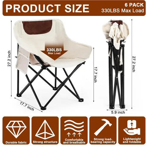 Vista 3 de FairySandy Paquete de 6 sillas de camping portátiles, sillas de campamento plegables ligeras, sillas compactas para mochileros con bolsa de Beige