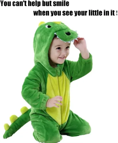 Vista 2 de QIAONIUNIU Disfraz de dinosaurio verde para bebé para Halloween, mameluco para niños pequeños, rómper para cosplay, de 30 a 36 meses