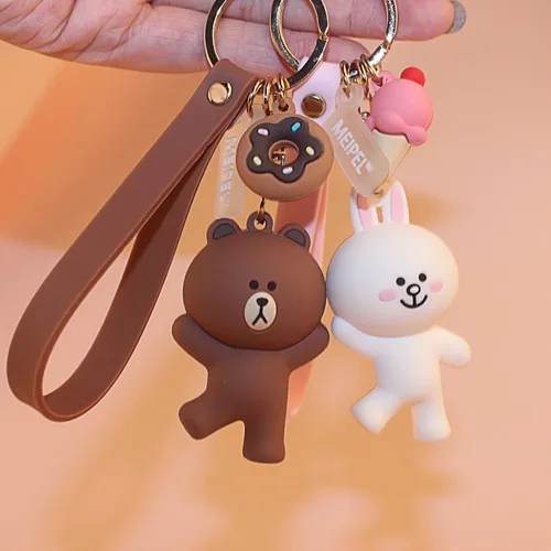 Vista 9 de MEIPEL Lindo llavero Kawaii marrón accesorios de dibujos animados Anime Cony Sally Bear llavero mochila regalo para mujeres hombres