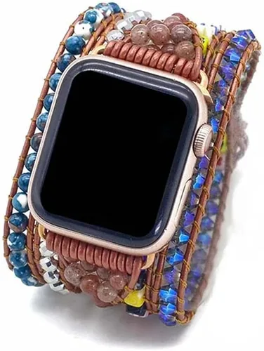 Vista 9 de Correa de reloj de cuerda trenzada con cuentas, estilo bohemio, gira 5 veces, múltiples capas, compatible con reloj Apple Watch de 45 mm, 41 mm, 44