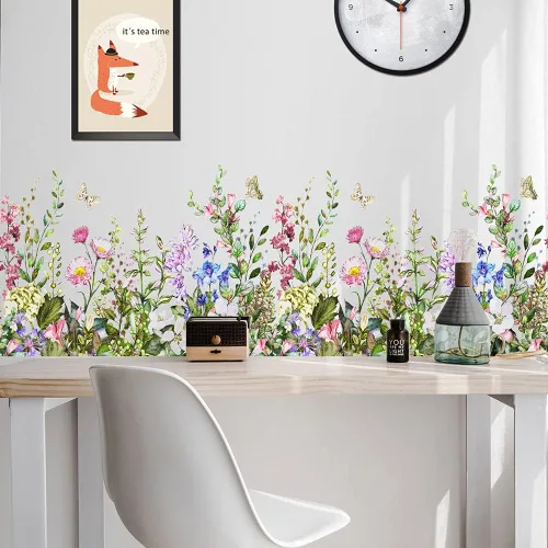 Vista 3 de Pegatina de pared de mariposas de flores coloridas para dormitorio, sala de estar, TV, sofá, fondo
