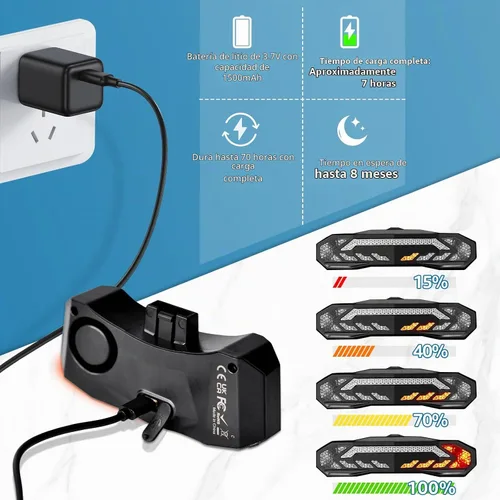 Vista 3 de USUPERINK Ebike Turn Signals, Rechargeable Bike Tail Light with Remote