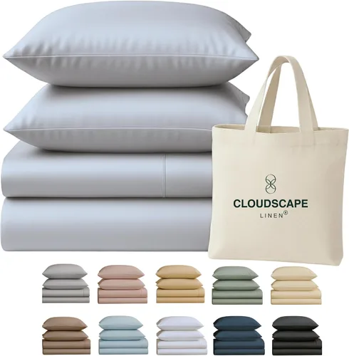 Vista 24 de Cloud Scape Linen - Juego de sábanas de 100% algodón egipcio, tamaño individual, juego de ropa de cama de lujo de 3 piezas, 400 hilos, calidad