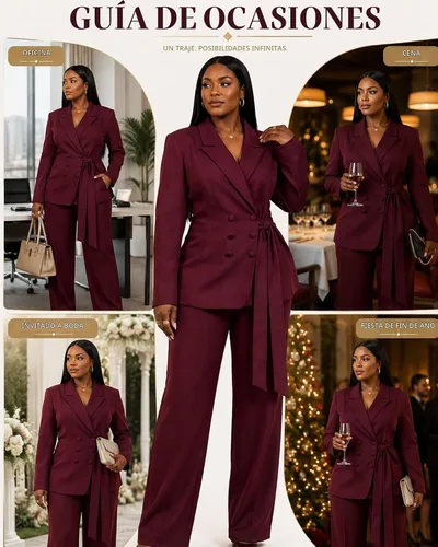 Vista 4 de CXXQ Conjunto de 2 piezas para mujer, talla grande, informal, para oficina Rojo vino