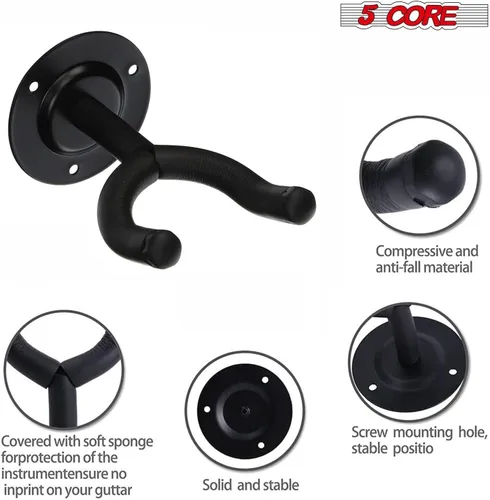 Vista 5 de 5 CORE Soporte de pared para guitarra, 3 piezas, para bajo acústico eléctrico clásico para estudio en casa