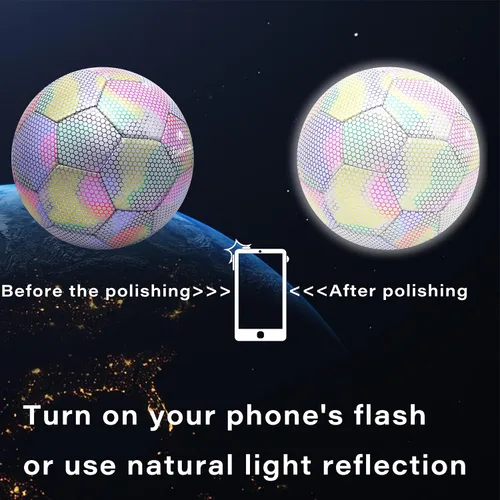 Vista 8 de Balón de fútbol reflectante con bomba, brillante tamaño 5 para niñas, pelota de fútbol de entrenamiento para jóvenes y adultos