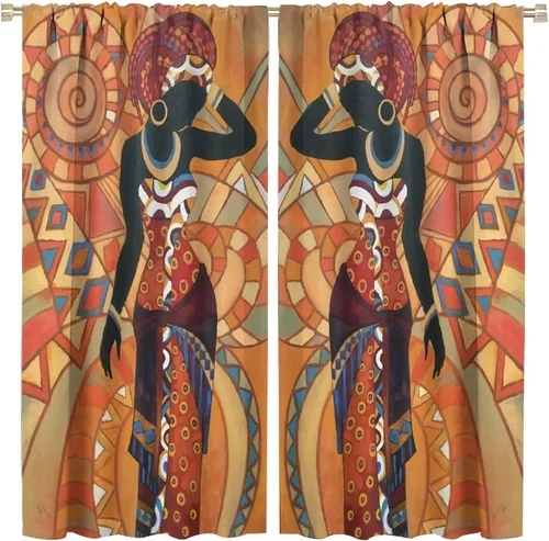 Vista 9 de Cortina de mujer africana, con estampado étnico tribal y étnico, reducción de ruido, para dormitorio, sala de estar, cortinas con aislamiento