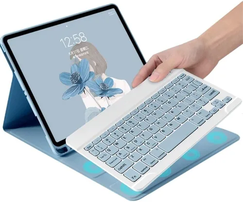 Vista 9 de Funda con Teclado para iPad de 9ª 8ª 7ª Generación 10.2 pulgadas iPad Air 3 Pro 10.5 pulgadas Teclado de Color Lindo Desmontable Bluetooth Funda