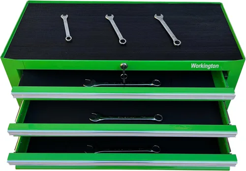 Vista 6 de Workington Industrial Caja de herramientas metálica portátil con 3 cajones, gabinete intermedio de 26" con correderas de rodamientos de bolas Verde