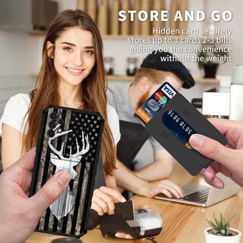 Vista 6 de Funda para Samsung Galaxy A32 5G con ranura desmontable para tarjetero, función atril, doble capa, resistente, a prueba de golpes, funda oculta