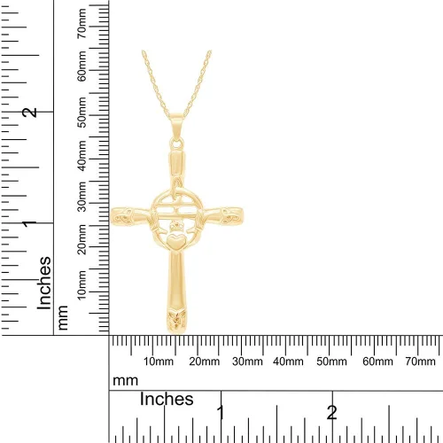 Vista 4 de AFFY Collar con colgante de cruz celta Claddagh en oro de 14 k sobre plata de ley