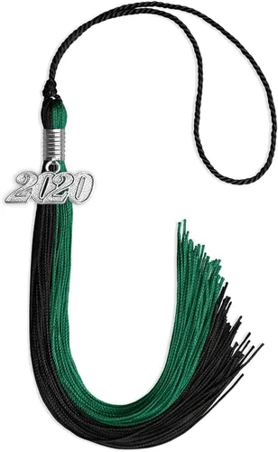 Vista 224 de Endea Graduation Borla de doble color con gota de fecha plateada (negro/oro antiguo, 2025)
