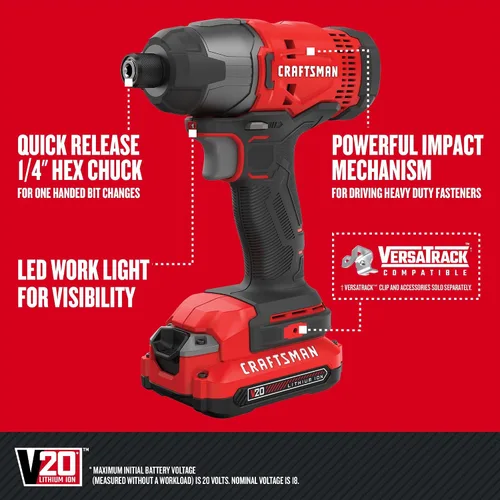 Vista 6 de CRAFTSMAN V20 Kit combinado de herramientas eléctricas inalámbricas de 4 herramientas con 2 baterías y cargador (CMCK400D2)