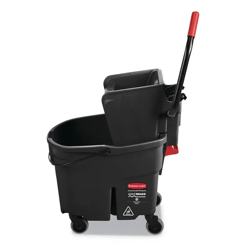 Vista 3 de Rubbermaid Commercial Products WaveBrake 35 QT - Cubo de fregona y escurridor con combo de ruedas y cubo para agua sucia, color negro, para limpieza
