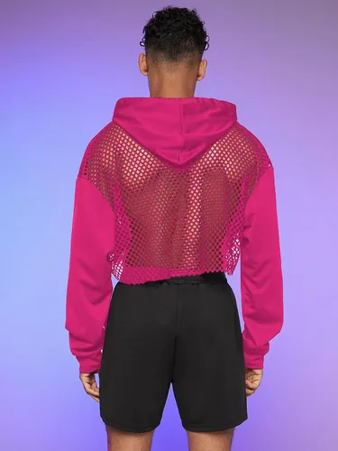 Vista 5 de Floerns Sudadera corta con capucha y cordón para hombre, manga larga, hombros caídos, con cordón
